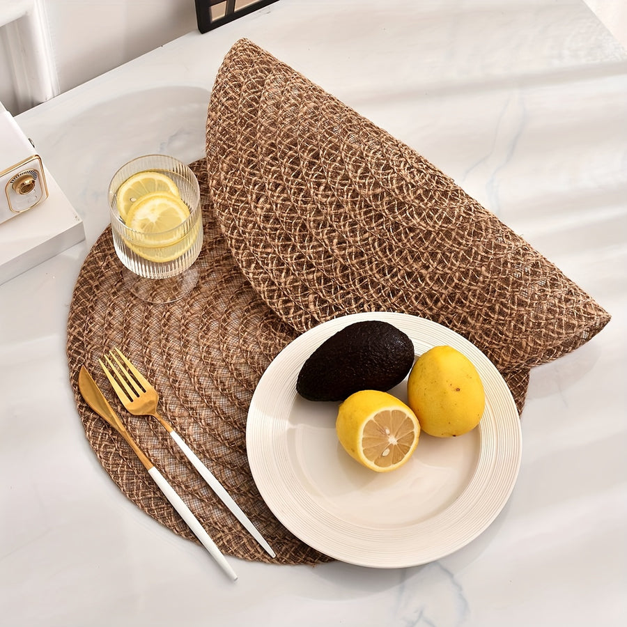 Nordic Round Woven Placemats Set of 4 Boho Table Mats for Dining and Events-Kitchen & Dining > Placemats-casanuva-casanuva