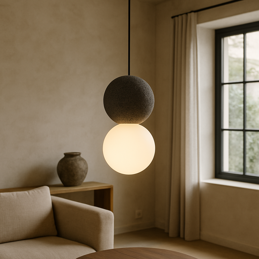 Obsidian Stone Pendant Light Minimalist Design-Lighting > Pendant Lights-casanuva-10 cm x H 20 cm-casanuva