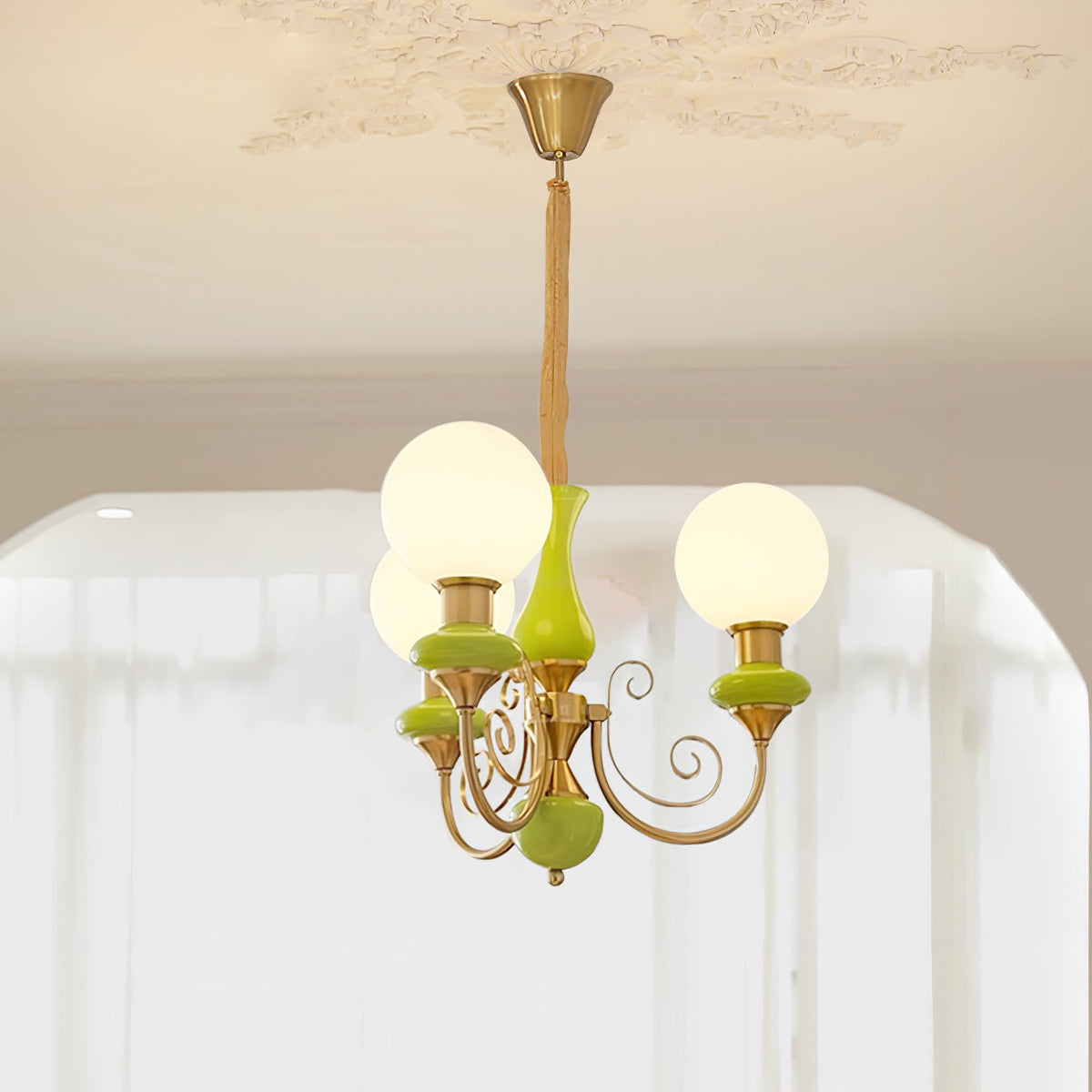 Onyx Crystal Chandelier-Lighting > Chandeliers & Pendant Lights-casanuva-3 heads 45cmx38cm-Gold & Green-casanuva