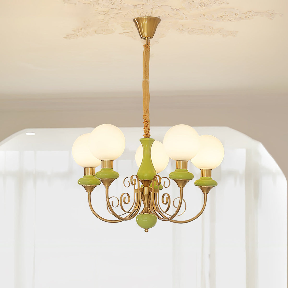 Onyx Crystal Chandelier-Lighting > Chandeliers & Pendant Lights-casanuva-5 heads 62cmx38cm-Gold & Green-casanuva