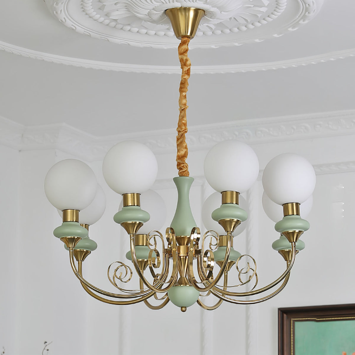 Onyx Crystal Chandelier-Lighting > Chandeliers & Pendant Lights-casanuva-8 heads 80cmx38cm-Gold & Bean Green-casanuva