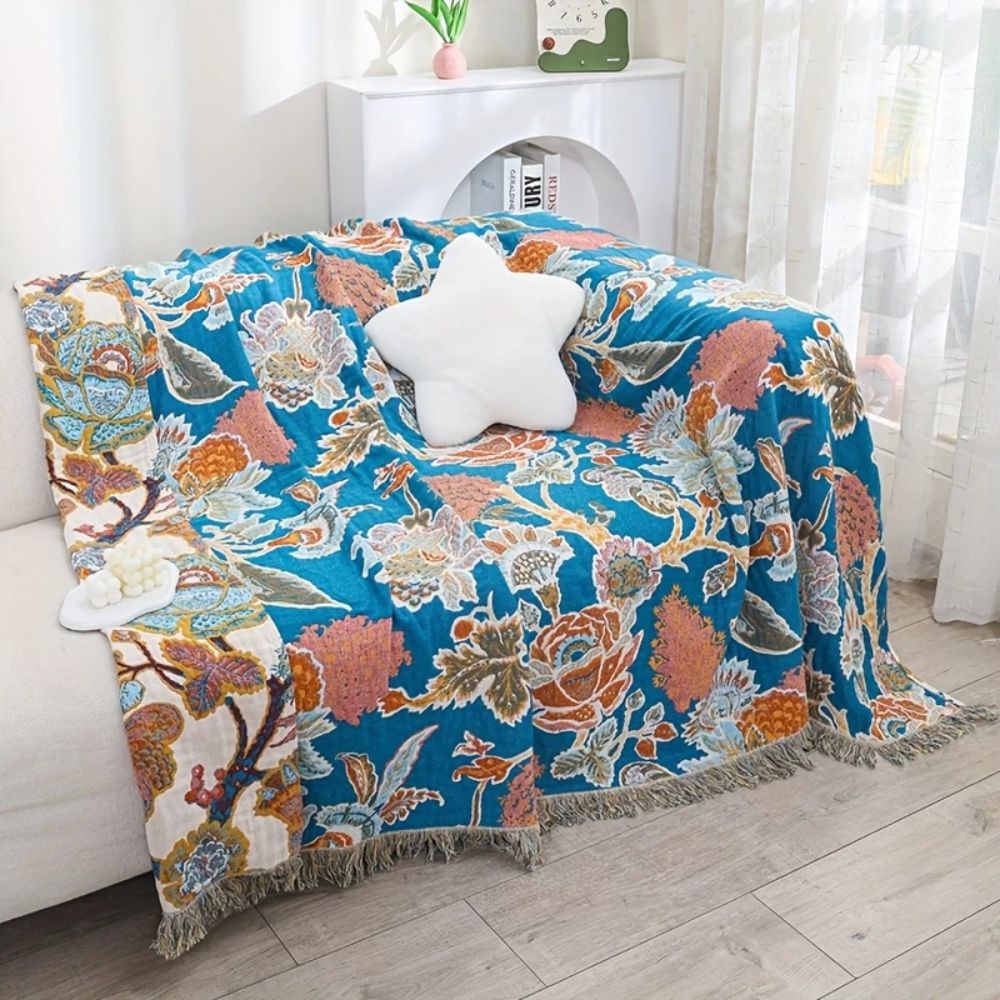 Ornamental Cotton Garden Blanket-Bedding & Bath > Blankets-casanuva-casanuva