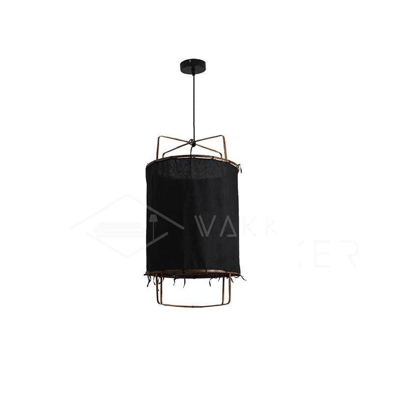 Pendant Light with Natural Fiber Shade-Lighting > Pendant Lights-casanuva-40cmx62cm-Black cotton cloth-casanuva