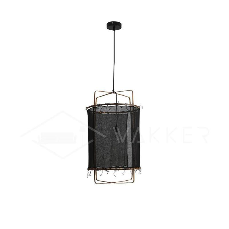 Pendant Light with Natural Fiber Shade-Lighting > Pendant Lights-casanuva-40cmx62cm-Black gauze-casanuva