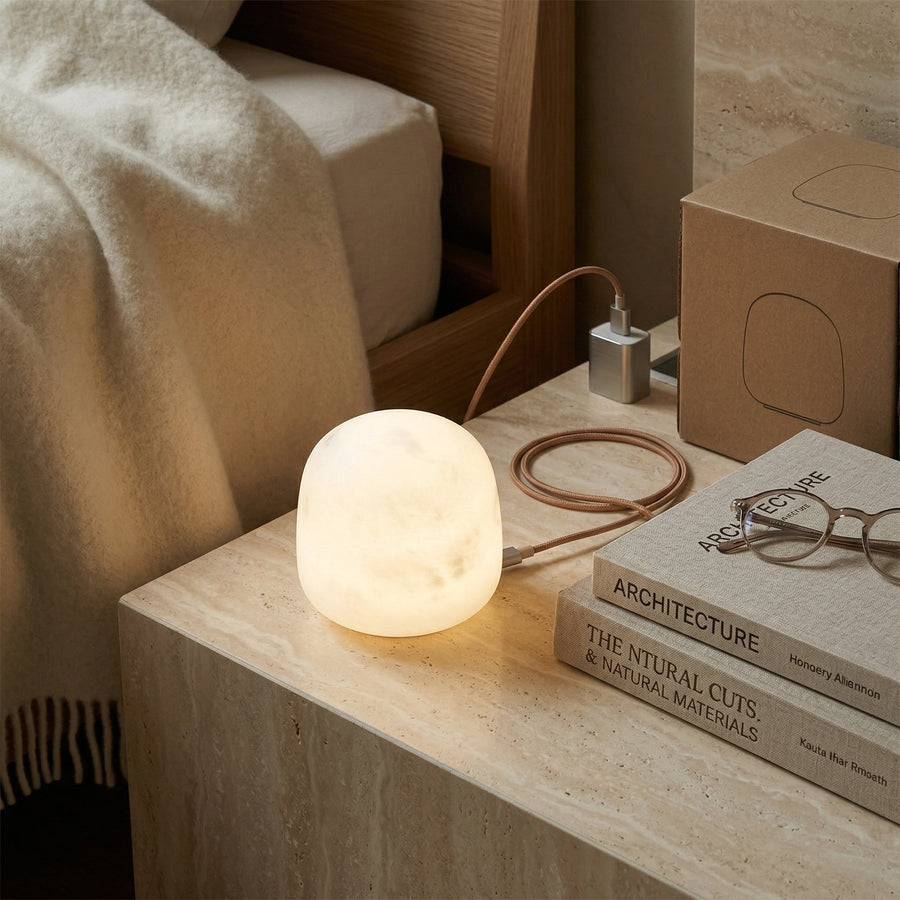 Petite Alabaster Portable Lamp with Built-in Battery-Lighting > Table Lamps-casanuva-casanuva