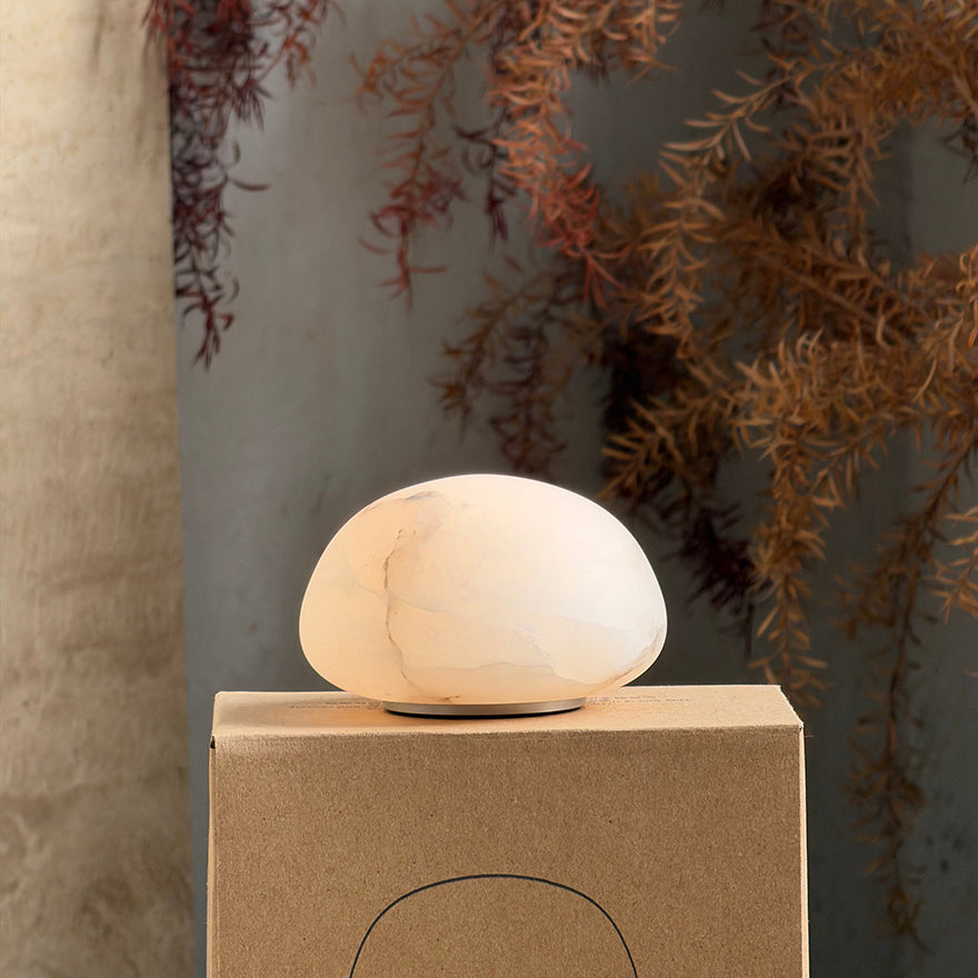 Petite Alabaster Portable Lamp with Built-in Battery-Lighting > Table Lamps-casanuva-9cmx6cm-White-Warm Dimming-casanuva