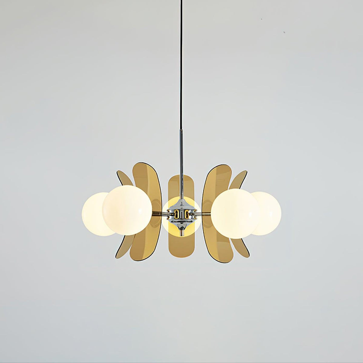Phosphorescent Crystal Chandelier-Lighting > Chandeliers & Pendant Lights-casanuva-5 Heads 60cmx40cm-Brown & Chrome-casanuva