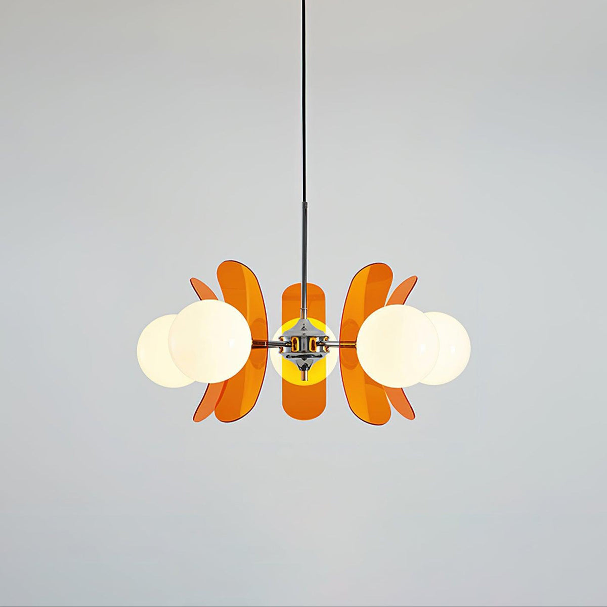 Phosphorescent Crystal Chandelier-Lighting > Chandeliers & Pendant Lights-casanuva-5 Heads 60cmx40cm-Orange & Chrome-casanuva
