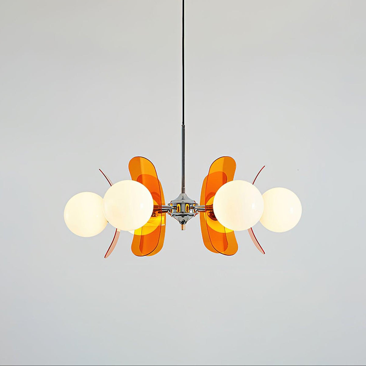 Phosphorescent Crystal Chandelier-Lighting > Chandeliers & Pendant Lights-casanuva-6 Heads 72cmx40cm-Orange & Chrome-casanuva