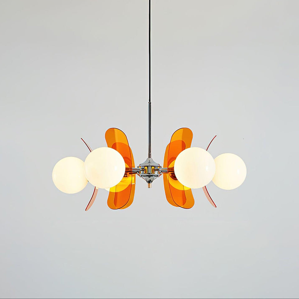 Phosphorescent Crystal Chandelier-Lighting > Chandeliers & Pendant Lights-casanuva-6 Heads 72cmx40cm-Orange & Chrome-casanuva