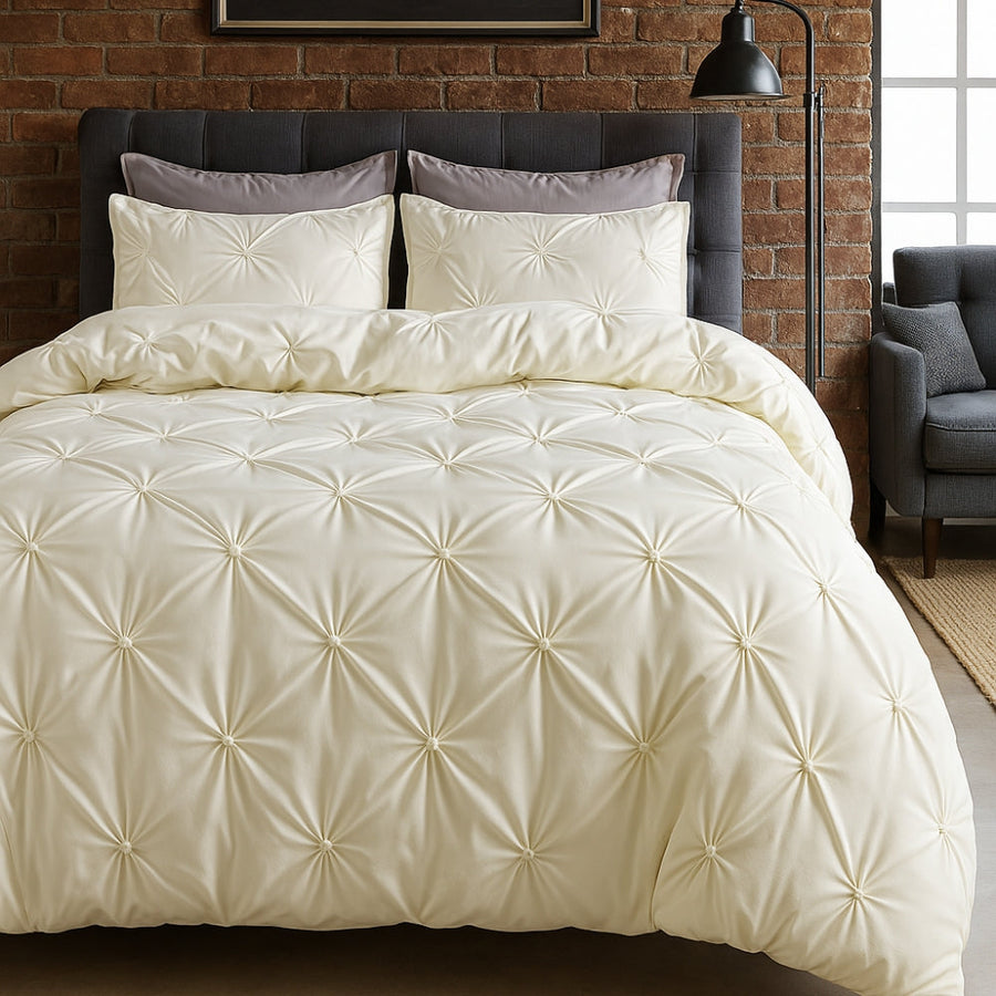 Pinch Pleat Duvet Cover Set Amore Luxury-Bedding & Bath > Bedding Sets-casanuva-Champagne Cream-Full-casanuva