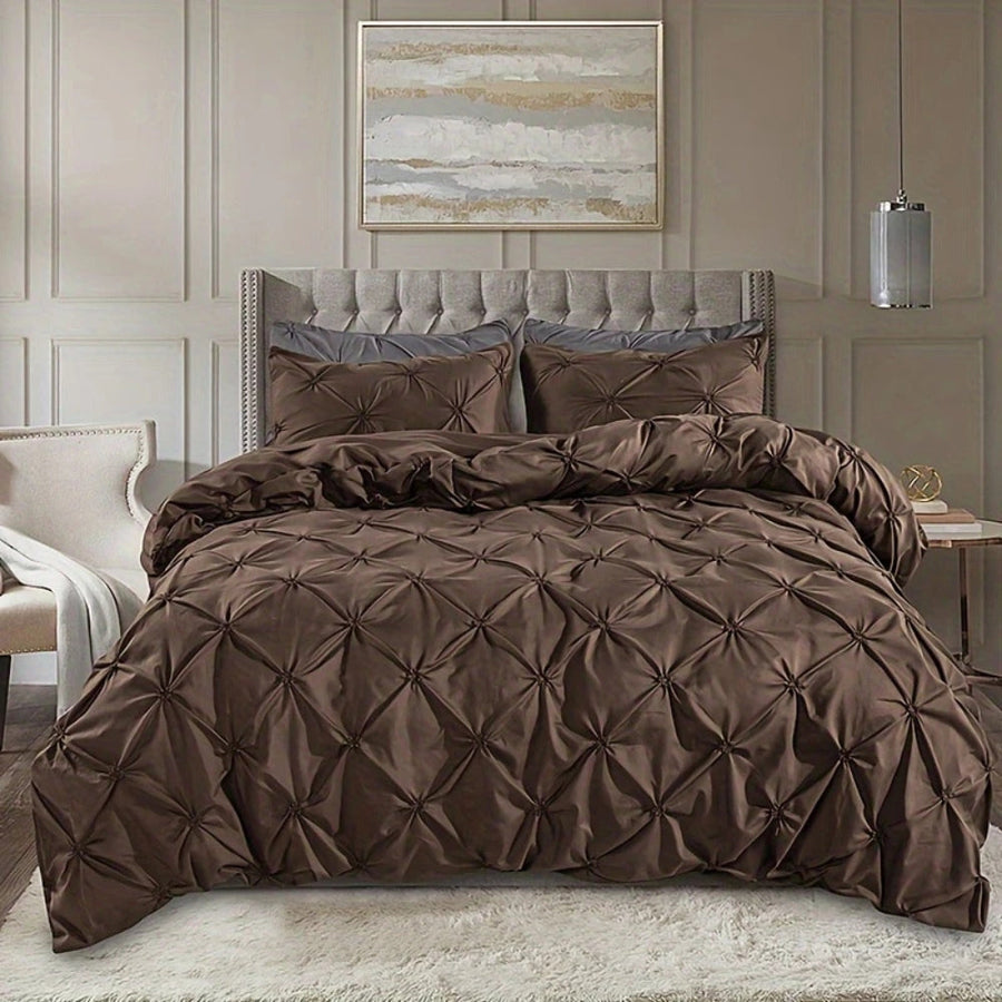 Pinch Pleat Duvet Cover Set Amore Luxury-Bedding & Bath > Bedding Sets-casanuva-Chestnut Brown-Full-casanuva