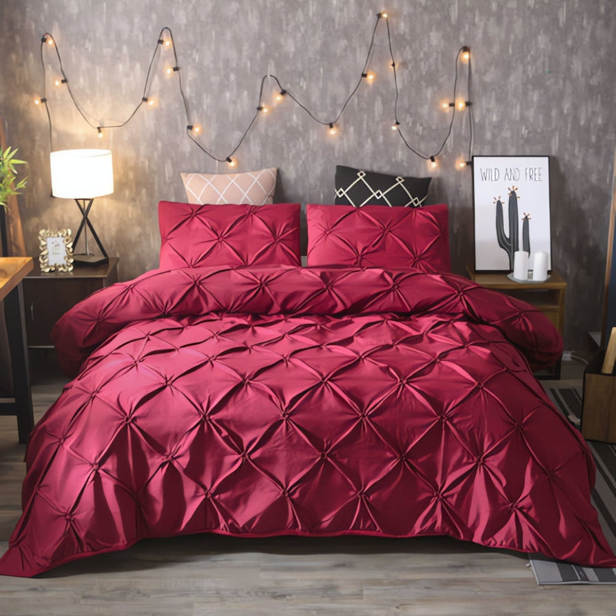 Pinch Pleat Duvet Cover Set Amore Luxury-Bedding & Bath > Bedding Sets-casanuva-Crimson Red-Full-casanuva