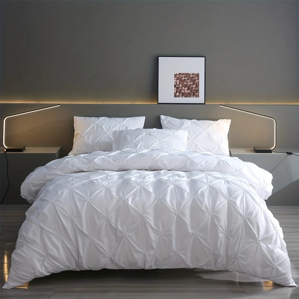Pinch Pleat Duvet Cover Set Amore Luxury-Bedding & Bath > Bedding Sets-casanuva-Pearl White-Full-casanuva