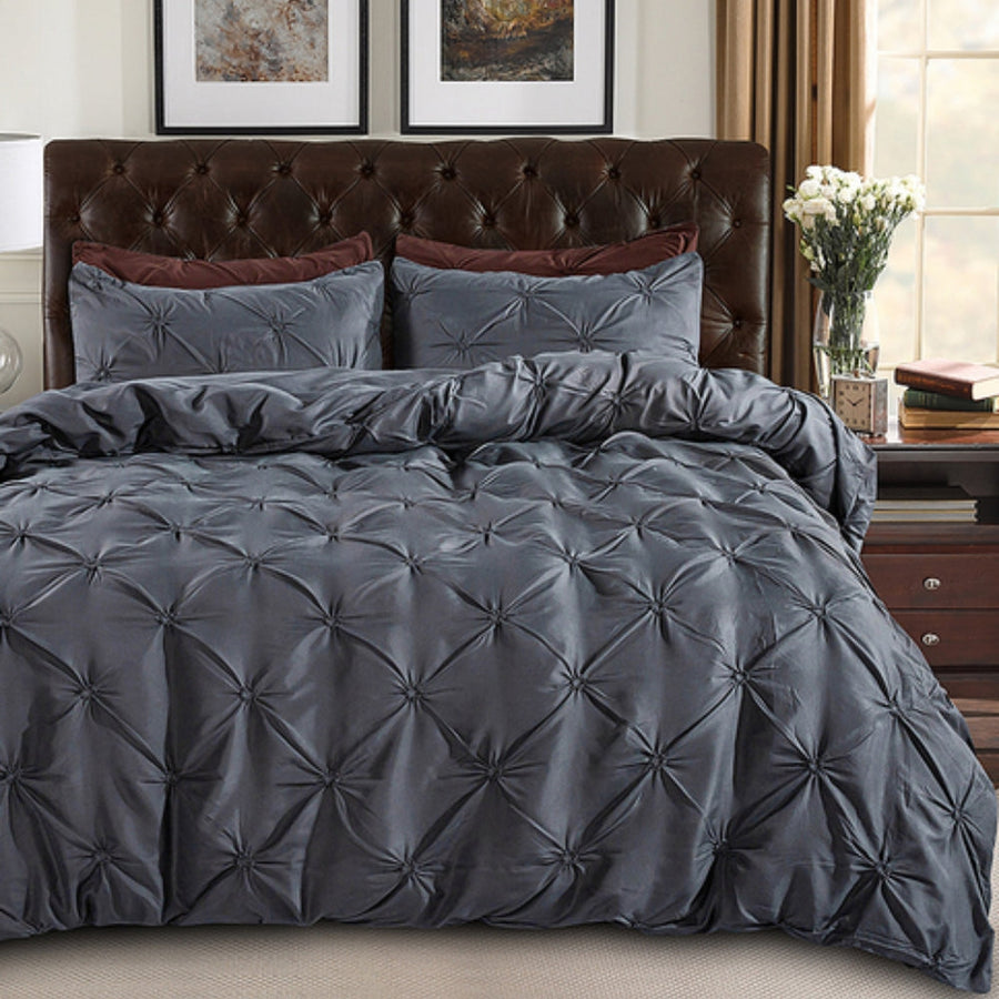 Pinch Pleat Duvet Cover Set Amore Luxury-Bedding & Bath > Bedding Sets-casanuva-Silver Haze-Full-casanuva