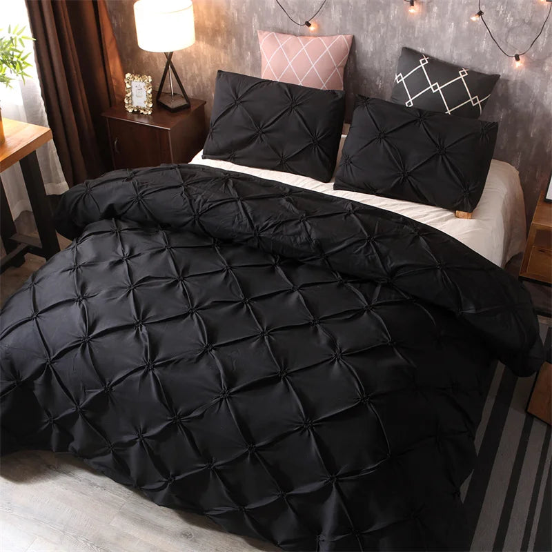 Pintuck Duvet Cover Set with Diamond Pattern-Bedding & Bath > Bedding Sets-casanuva-Black-Twin Size-casanuva