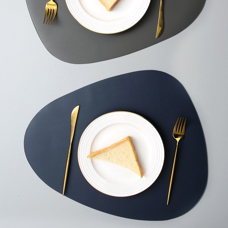 Placemats and Coasters Set in Irregular Shape Faux Leather Stylish Dining Accessories-Kitchen & Dining > Placemats-casanuva-casanuva