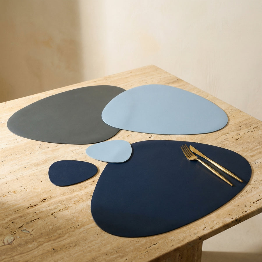 Placemats and Coasters Set in Irregular Shape Faux Leather Stylish Dining Accessories-Kitchen & Dining > Placemats-casanuva-casanuva