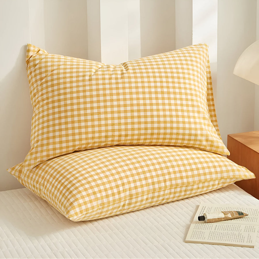 Plaid Checkered Pillowcases Soft Cotton Set-Bedding & Bath > Pillowcases-casanuva-Goldenrod Checkered-casanuva