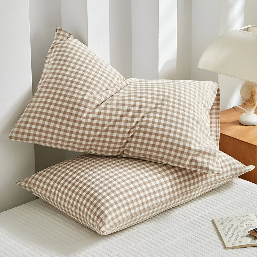 Plaid Checkered Pillowcases Soft Cotton Set-Bedding & Bath > Pillowcases-casanuva-Sand Checkered-casanuva