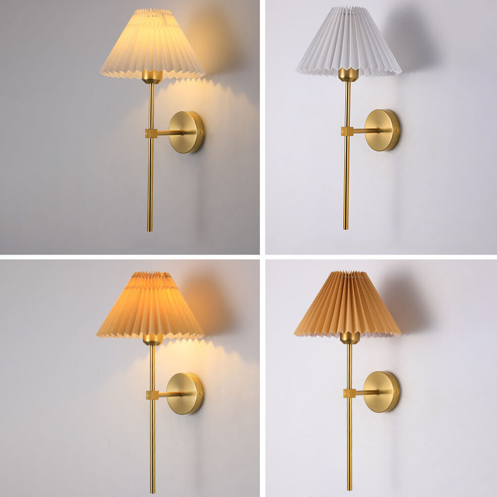 Pleated Fabric Shade Wall Sconce Lamp with Straight Arm 1-Light-Lighting > Wall Lights-casanuva-casanuva
