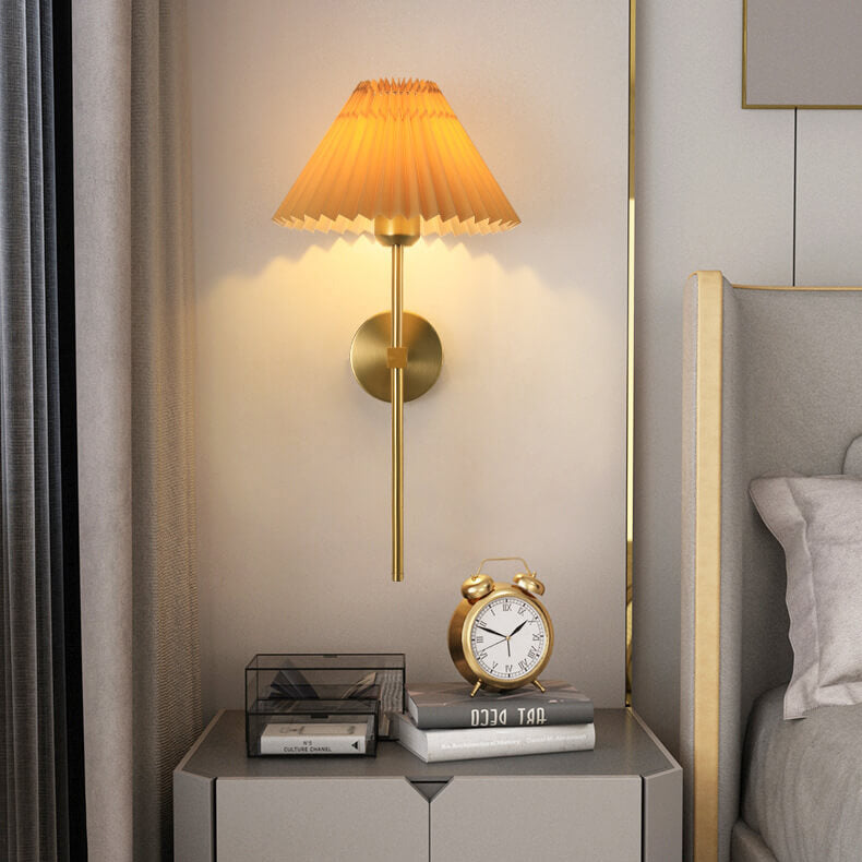 Pleated Fabric Shade Wall Sconce Lamp with Straight Arm 1-Light-Lighting > Wall Lights-casanuva-casanuva