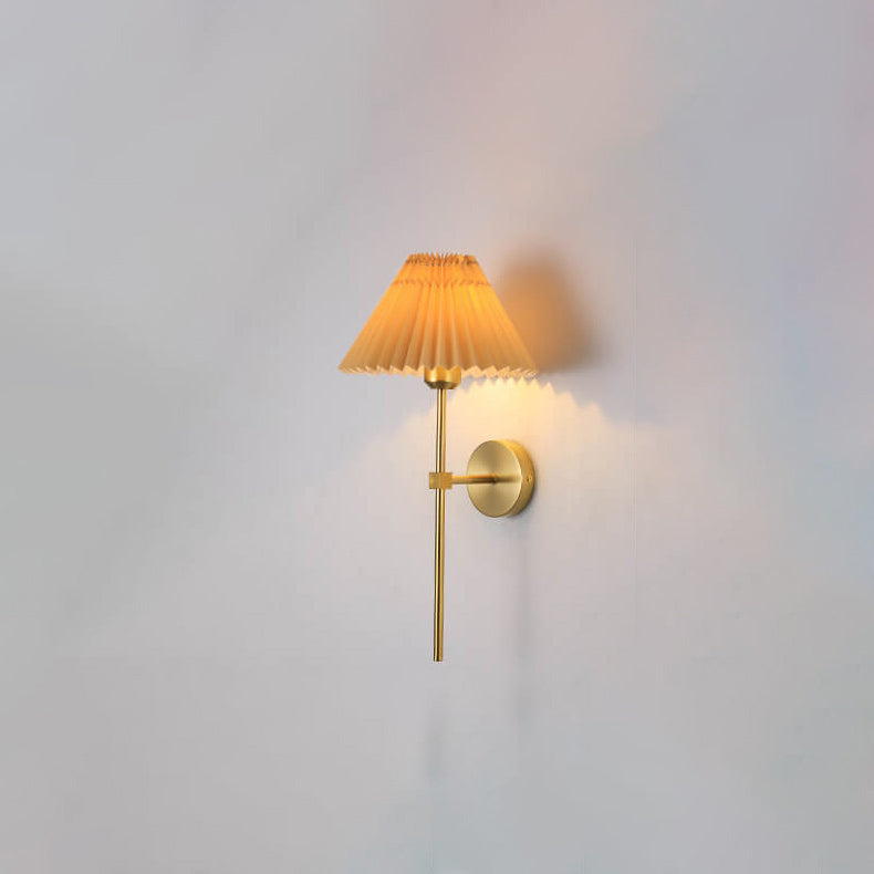 Pleated Fabric Shade Wall Sconce Lamp with Straight Arm 1-Light-Lighting > Wall Lights-casanuva-Apricot-110V-120V-casanuva