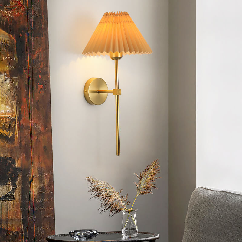 Pleated Fabric Shade Wall Sconce Lamp with Straight Arm 1-Light-Lighting > Wall Lights-casanuva-Apricot-220V-240V-casanuva