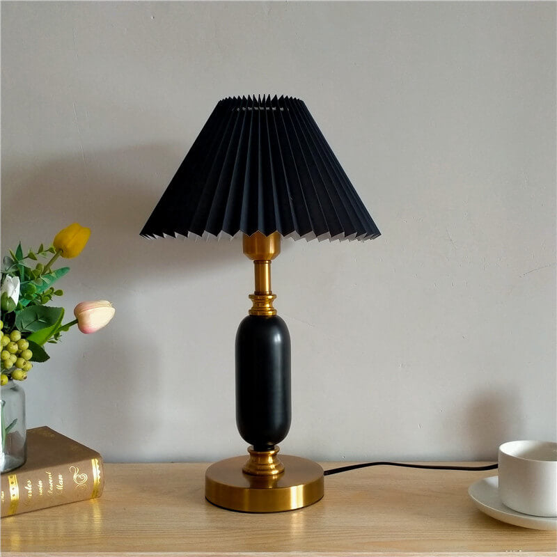 Pleated Shade Column Base Table Lamp 1-Light Retro Design-Lighting > Table Lamps-casanuva-110V-120V-Black Pleated + Black-casanuva