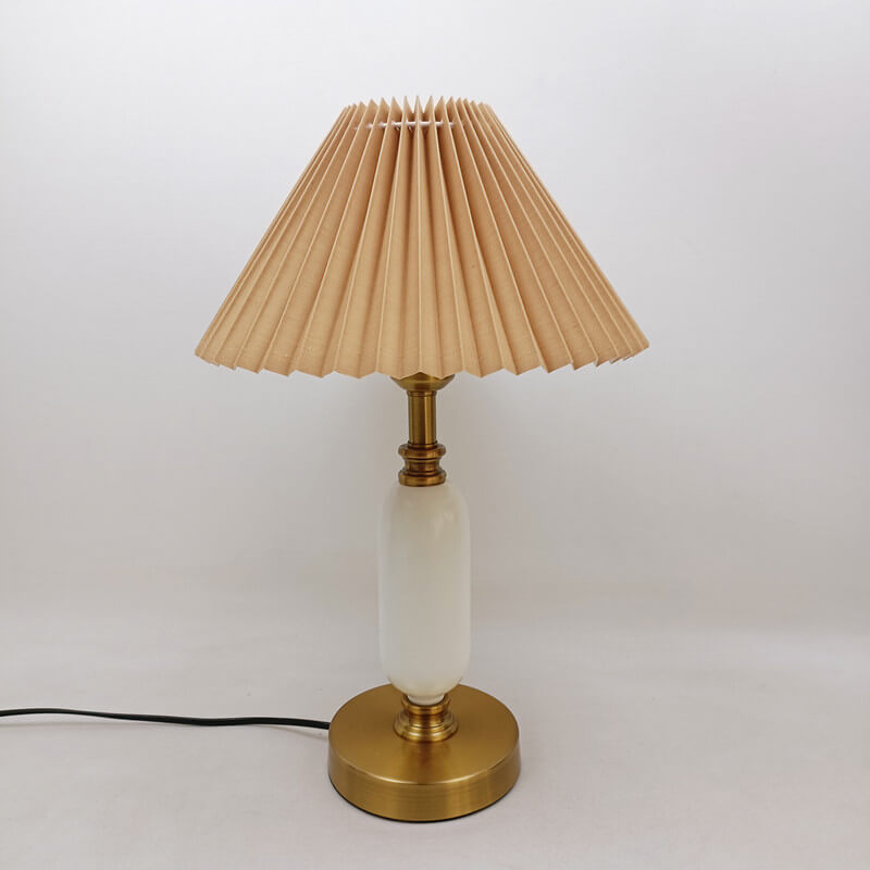 Pleated Shade Column Base Table Lamp 1-Light Retro Design-Lighting > Table Lamps-casanuva-110V-120V-Khaki Pleated + White-casanuva