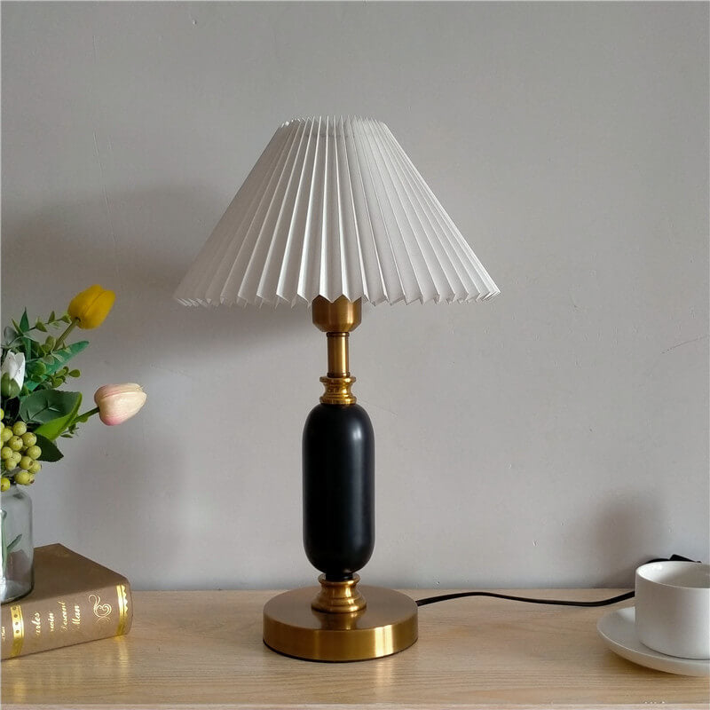 Pleated Shade Column Base Table Lamp 1-Light Retro Design-Lighting > Table Lamps-casanuva-110V-120V-White Pleated + Black-casanuva