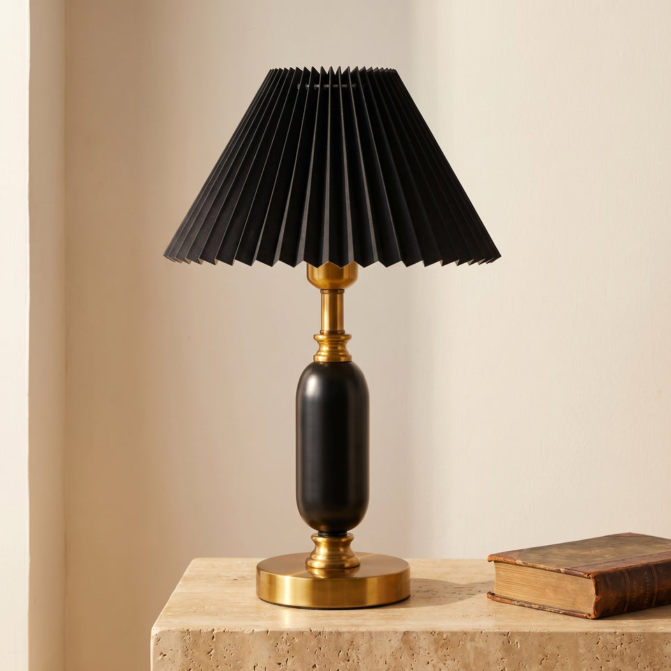 Pleated Shade Column Base Table Lamp 1-Light Retro Design-Lighting > Table Lamps-casanuva-casanuva