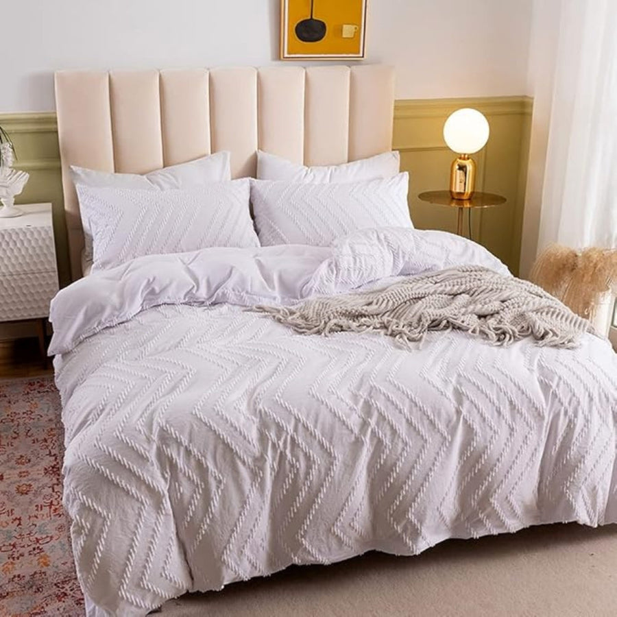 Plush Chevron Quilt Cover Set 3 Pieces-Bedding & Bath > Bedding Sets-casanuva-Ivory-Twin-casanuva