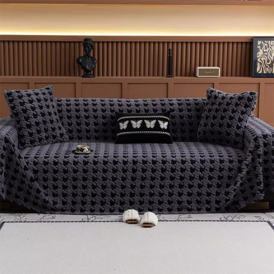 Plush Houndstooth Sofa Cover-Covers & Textiles > Sofa Covers-casanuva-casanuva