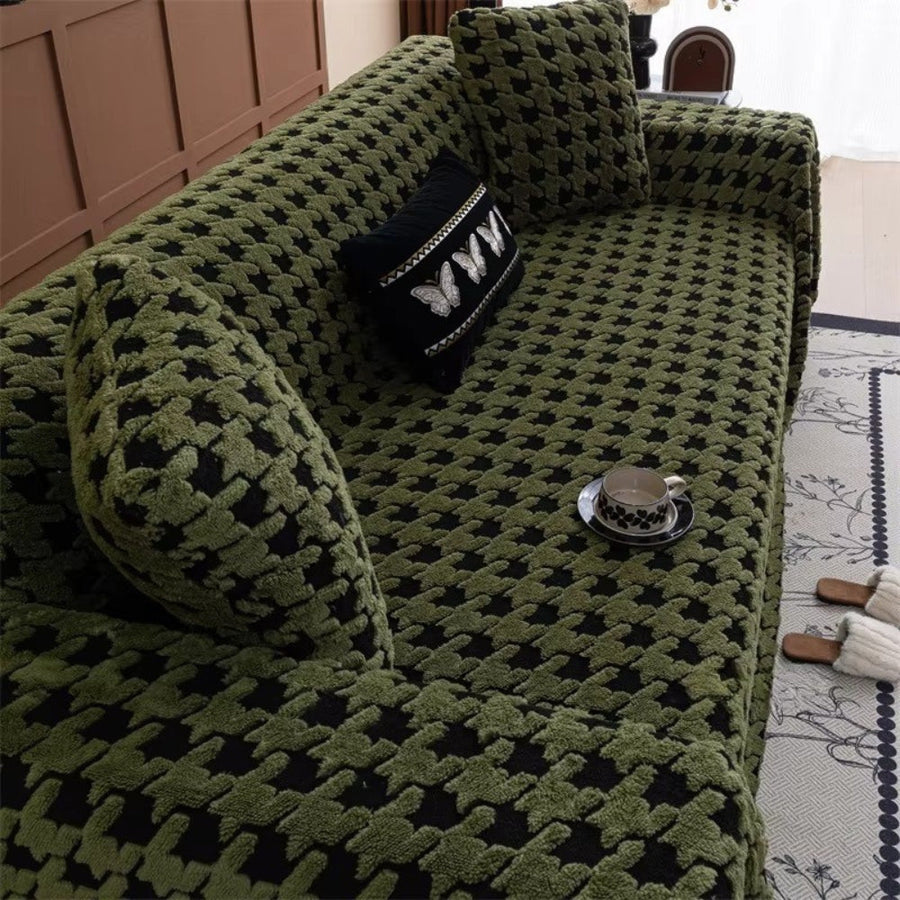 Plush Houndstooth Sofa Cover-Covers & Textiles > Sofa Covers-casanuva-Green-71"x51"-casanuva