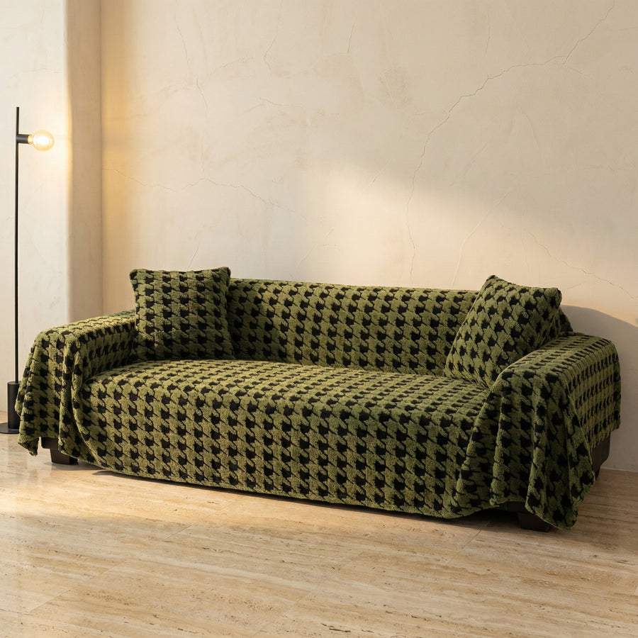Plush Houndstooth Sofa Cover-Covers & Textiles > Sofa Covers-casanuva-casanuva
