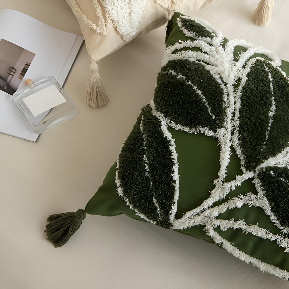 Plush Leaf Cushion Cover with Tassel-Covers & Textiles > Cushion Covers-casanuva-casanuva
