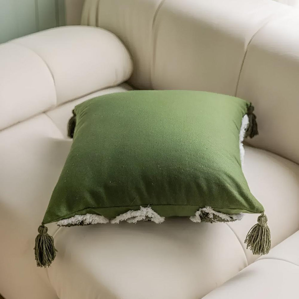 Plush Leaf Cushion Cover with Tassel-Covers & Textiles > Cushion Covers-casanuva-casanuva