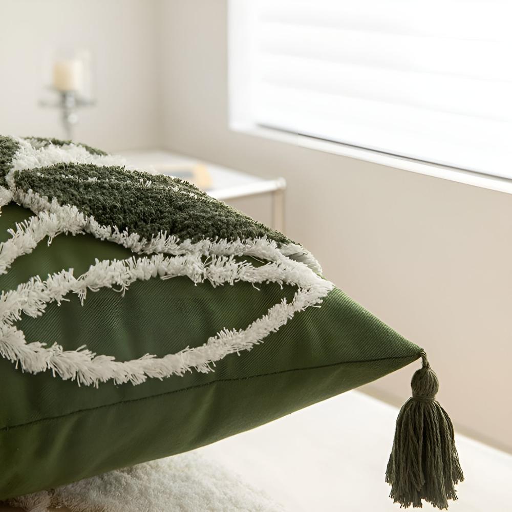 Plush Leaf Cushion Cover with Tassel-Covers & Textiles > Cushion Covers-casanuva-casanuva