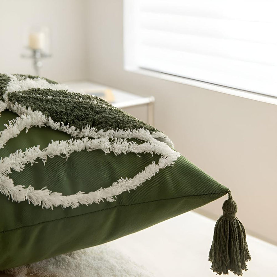 Plush Leaf Cushion Cover with Tassel-Covers & Textiles > Cushion Covers-casanuva-casanuva