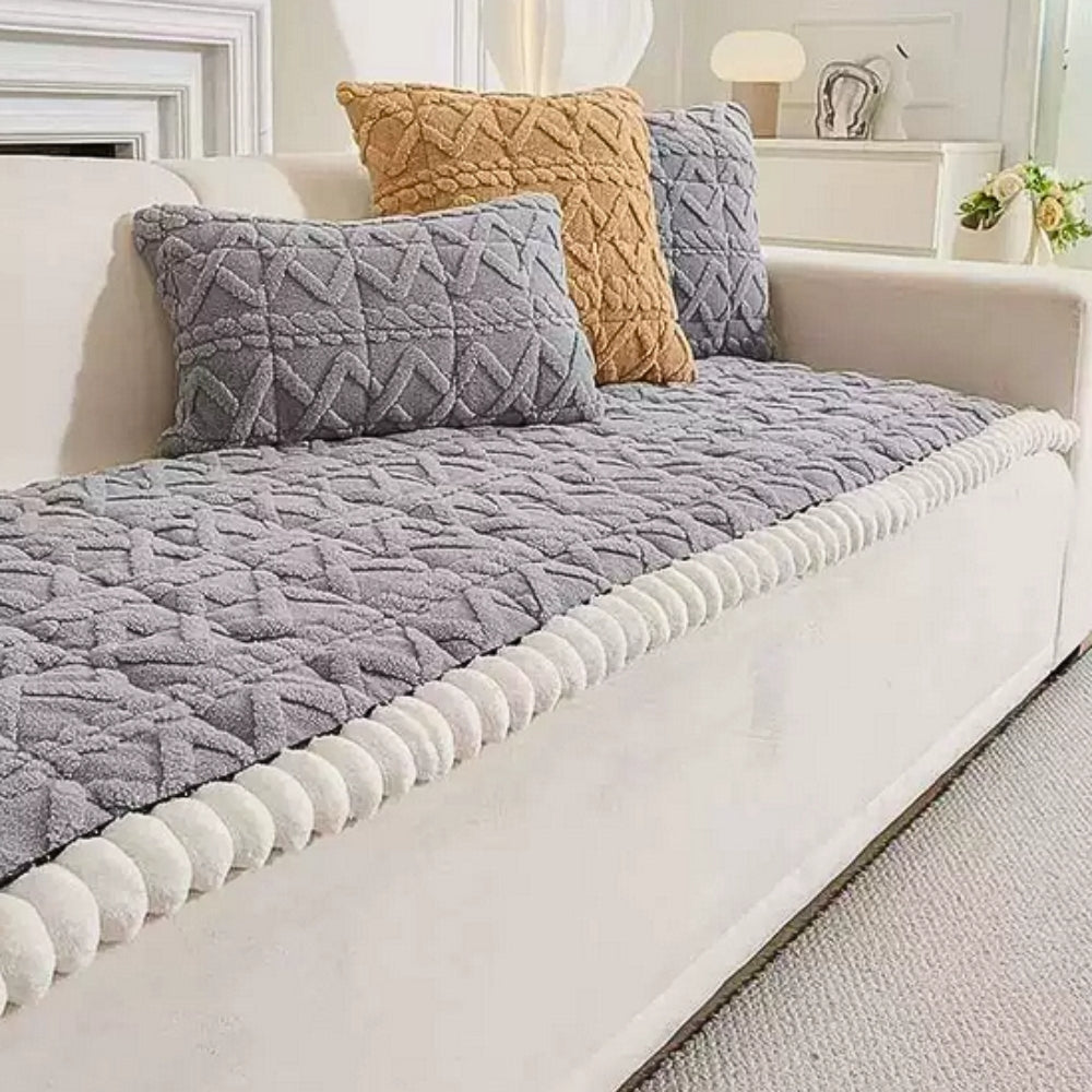Plush Sherpa Sofa Cover-Covers & Textiles > Sofa Covers-casanuva-Cloud Gray-27.6"x59"-casanuva
