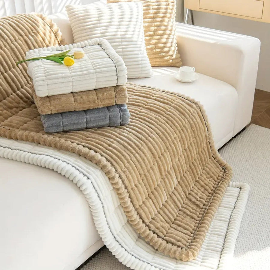 Plush Sofa Cover with Pleated Edges-Covers & Textiles > Sofa Covers-casanuva-casanuva