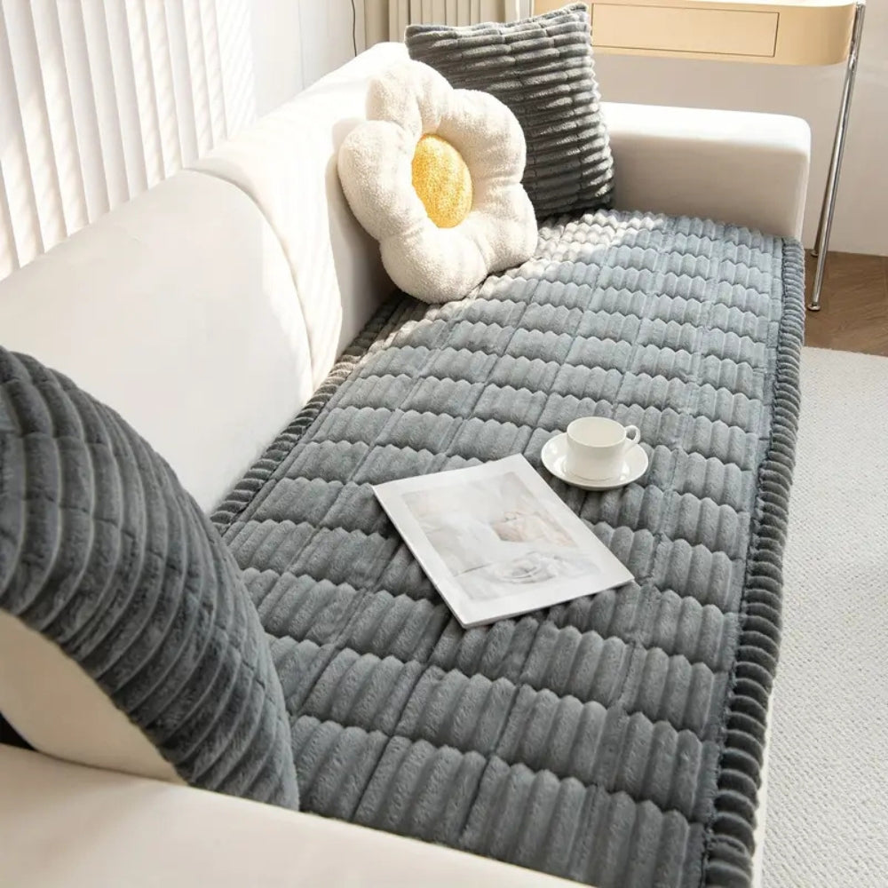 Plush Sofa Cover with Pleated Edges-Covers & Textiles > Sofa Covers-casanuva-Charcoal Calm-27.5"x59"-casanuva