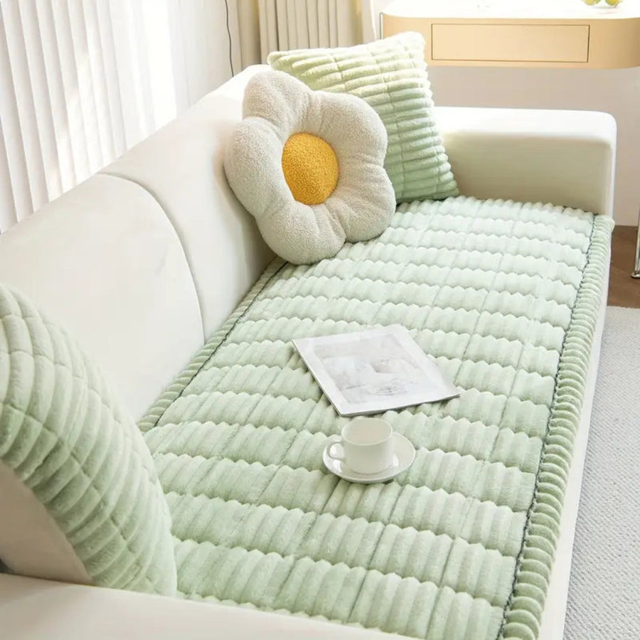 Plush Sofa Cover with Pleated Edges-Covers & Textiles > Sofa Covers-casanuva-Fresh Meadow-27.5"x59"-casanuva