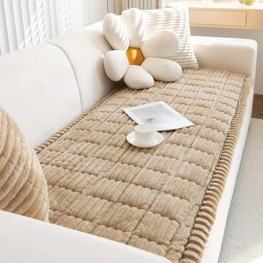 Plush Sofa Cover with Pleated Edges-Covers & Textiles > Sofa Covers-casanuva-Sand Haven-27.5"x59"-casanuva