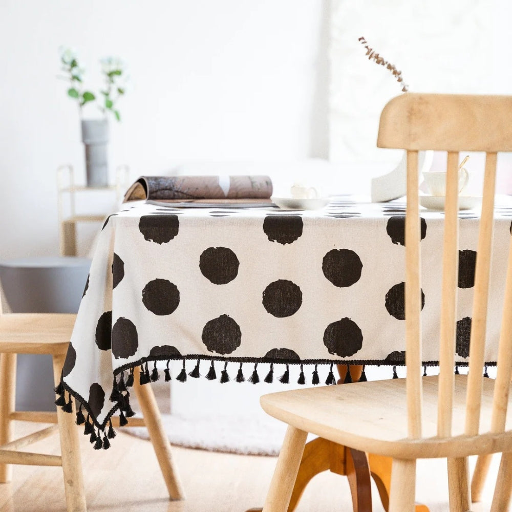 Polka Dot Tassel Tablecloth-Covers & Textiles > Table Cloths-casanuva-casanuva