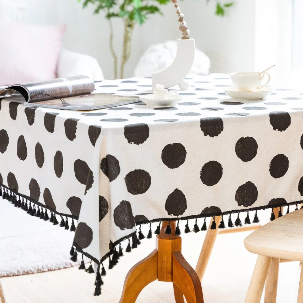 Polka Dot Tassel Tablecloth-Covers & Textiles > Table Cloths-casanuva-55"x55"-casanuva