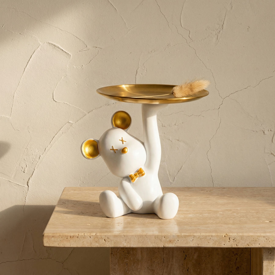 Polyresin Bear Figurine with Round Tray Tabletop Decor-Home Decor > Figurines-casanuva-casanuva