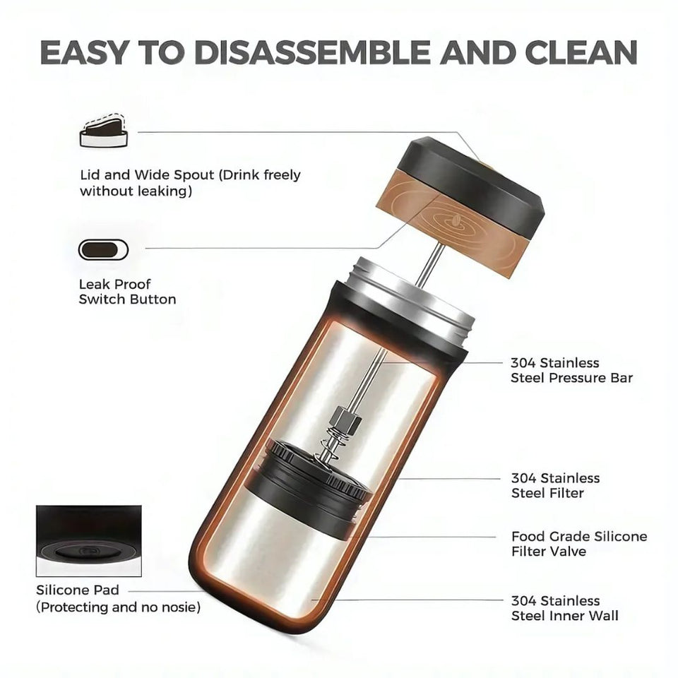 Portable French Press Coffee Maker with Stainless Steel Filter-Kitchen & Dining > Coffee & Tea-casanuva-casanuva