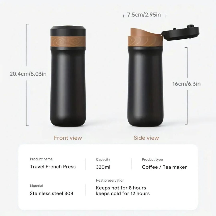 Portable French Press Coffee Maker with Stainless Steel Filter-Kitchen & Dining > Coffee & Tea-casanuva-casanuva